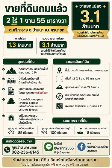 ขายที่ดินถมแล้ว 2 ไร่ 155 ตร.ว. อ.บ้านนา นครนายก ถมเต็มพื้นที่ วิวเขาชัด ขายถูก รูปที่ 3