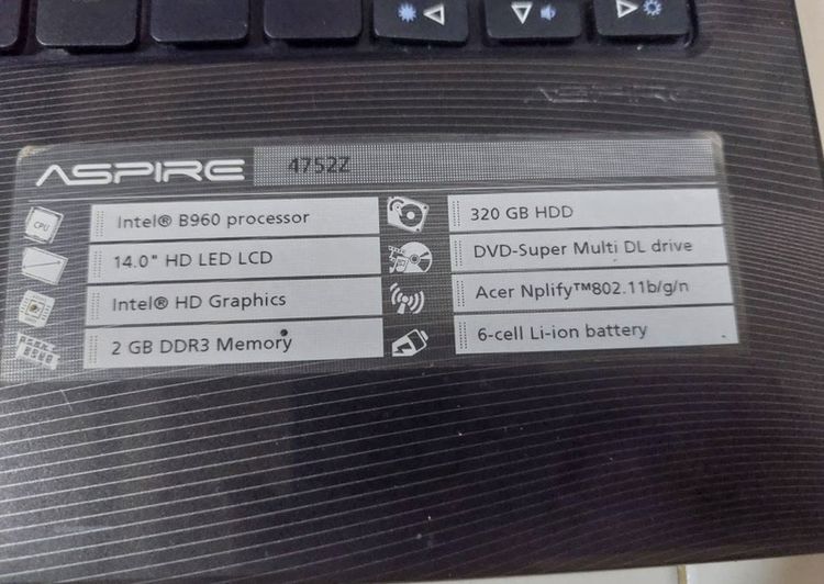 Acer aspire4752z ram4hdd320สวยมือสองใช้งานปกติลื่นๆแบทดีเก็บไฟ2ชม.ได้คีย์บอร์ดทัชแพดดี รูปที่ 4