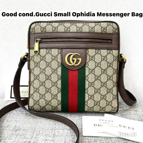หนังแท้ ชาย น้ำตาล กระเป๋าสะพายข้าง gucci messenger bag มือสอง