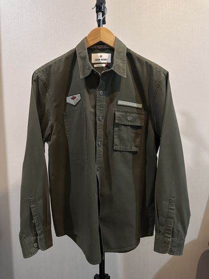 JOHN HENRY เสื้อเชิ้ตแขนยาว สีเขียว Army Classic Fit Size M มือสอง
