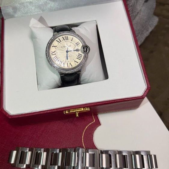Cartier Ballon Bleu W69012Z4 2.25CT Diamond Bezel 42MM XL Size Steel Watch MINT