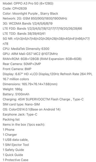 OPPO A3 Pro 5G (6+128G) รูปที่ 4