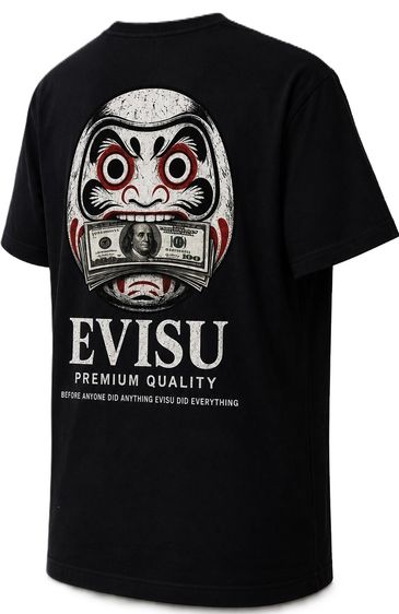 "EVISU Heritage Daruma Dollar Biting Black Print T-Shirt Premium Quality รูปที่ 6