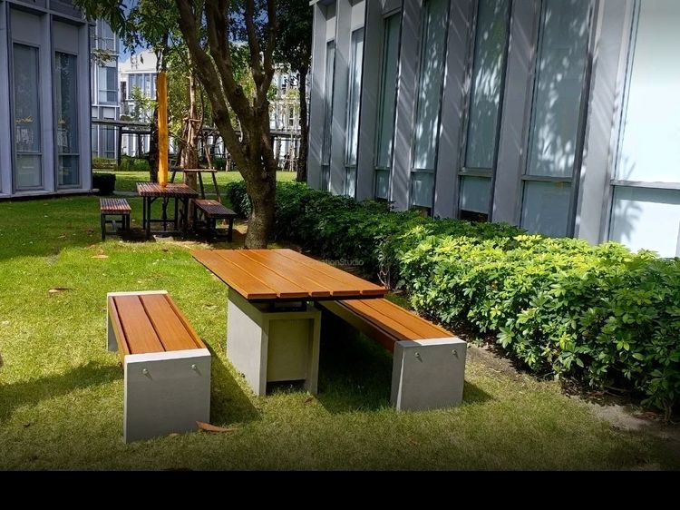 ชุดโต๊ะสนาม 4 ที่นั่ง CONCREATIONSTUDIO รุ่น TBLSLK-150-TEAK ชุดโต๊ะกลางท็อปไม้เทียมสีสัก รูปที่ 4