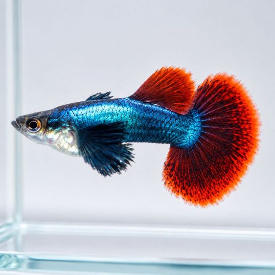 (ราคาต่อ1คู่)🐟 ปลาหางนกยูงแฟนซี Blue Tuxedo Red Tail × Lace สวย แข็งแรง พร้อมเลี้ยง