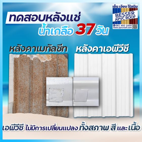 หลังคา / อุปกรณ์หลังคา ทดสอบแผ่นหลังคาเอพีวีซี และแผ่นหลังคาชนิดอื่น ไปแช่ในน้ำเกลือ เป็นเวลา 37 วัน 