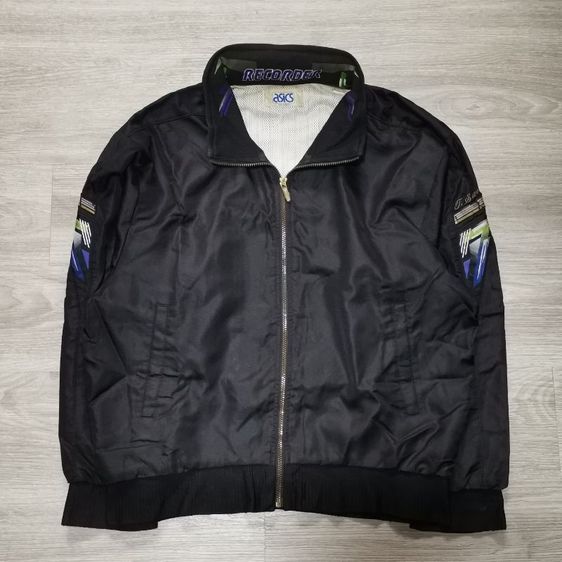 เสื้อแจ็คเก็ต | เสื้อคลุม L ดำ แขนยาว Vintage ASICS "RECORDER" Track Jacket (Made in Japan 🇯🇵)