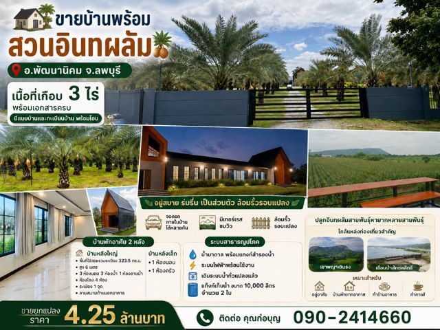 4.25 ล้าน อ.พัฒนานิคม บ้านพร้อมสวนอินทผลัมเกือบ 3 ไร่ วิวภูเขาล้อมรอบ บรรยากาศรีสอร์ตส่วนตัว