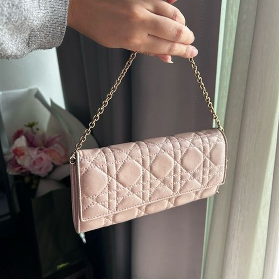 Christian Dior Lady Dior Voyageur Pink Lambskin Wallet On Chain