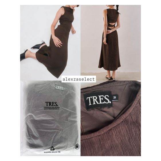 อื่นๆ เดรส | จั๊มสูท M ไม่มีแขน เดรสยาวเว้าหลัง สีน้ำตาล แบรนด์TRES.