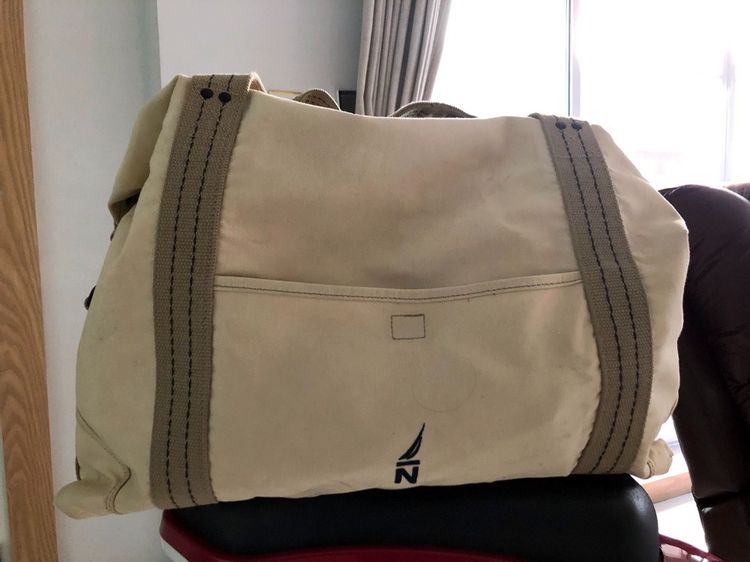 ⛵  กระเป๋าเดินทางดัฟเฟิลผ้าแคนวาส NAUTICA Canvas Duffle Bag สีครีมสวยสปอร์ต รูปที่ 2