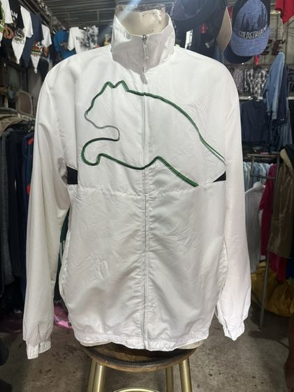 อื่นๆ เสื้อแจ็คเก็ต | เสื้อคลุม XL ขาว แขนยาว เสื้อแจ็คเก็ตผ้าร่ม แบรนด์ Puma แท้ มือสอง
