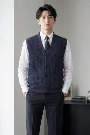 อื่นๆ เสื้อแจ็คเก็ต | เสื้อคลุม อื่นๆ ไม่มีแขน Piazza Valentino – Premium Knit Quilted Vest (Navy)