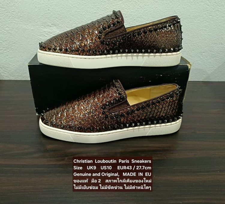 Christian Louboutin Paris Slip-on Sneakers, Men's 9UK 43EU/27.7cm Original MADE IN EU ของแท้ มือ 2 สภาพใกล้เคียงของใหม่ หนังแท้ งดงามมาก รูปที่ 14