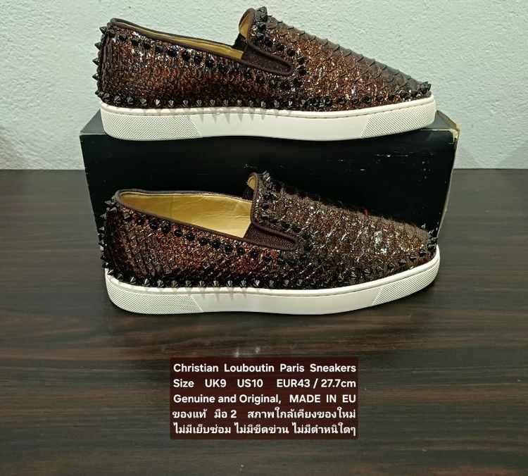 Christian Louboutin Paris Slip-on Sneakers, Men's 9UK 43EU/27.7cm Original MADE IN EU ของแท้ มือ 2 สภาพใกล้เคียงของใหม่ หนังแท้ งดงามมาก รูปที่ 13
