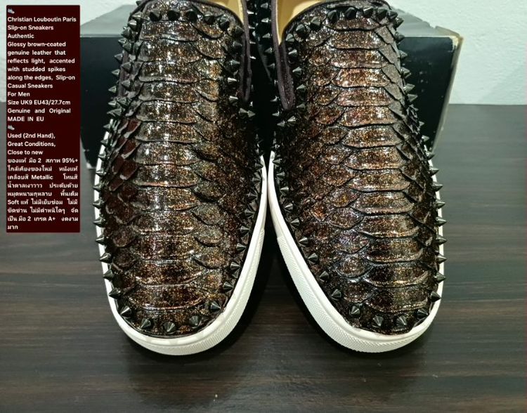 Christian Louboutin Paris Slip-on Sneakers, Men's 9UK 43EU/27.7cm Original MADE IN EU ของแท้ มือ 2 สภาพใกล้เคียงของใหม่ หนังแท้ งดงามมาก รูปที่ 7