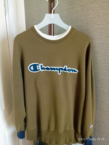 uni-sex - Champion*สตรีทแวร์- -เสื้อสเวตเตอร์ Champion ดีไซน์คอซ้อน สีเขียวโอลีฟ (Olive Green)