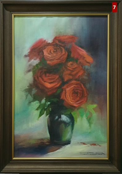 ภาพวาดสีน้ำมันบนผืนผ้าใบ(Oil Painting on Canvas) ชื่อภาพ"กุหลาบแดง" ขนาด กว้าง×สูง 49.3×69.5cm เป็นภาพวาดจริงต้นฉบับรวมกรอบ ไม่มีตำหนิใดๆ รูปที่ 2