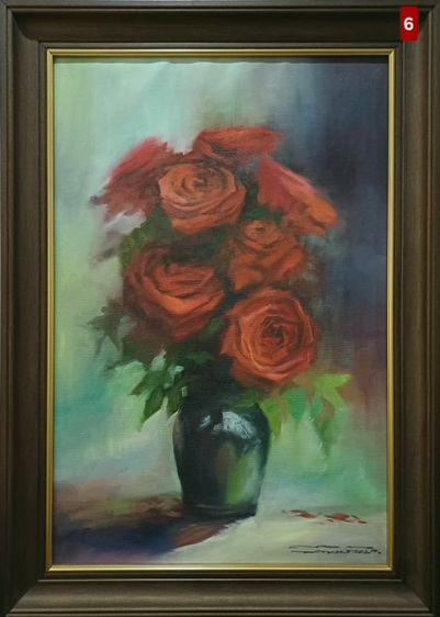 ภาพวาดสีน้ำมันบนผืนผ้าใบ(Oil Painting on Canvas) ชื่อภาพ"กุหลาบแดง" ขนาด กว้าง×สูง 49.3×69.5cm เป็นภาพวาดจริงต้นฉบับรวมกรอบ ไม่มีตำหนิใดๆ รูปที่ 15