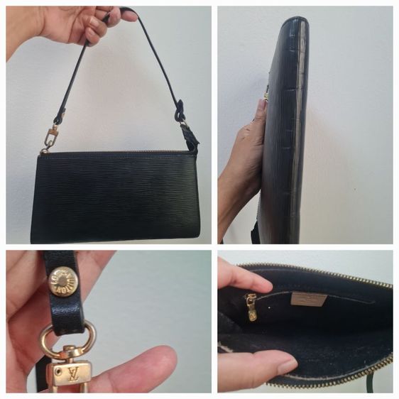 Louis Vuitton หนังแท้ หญิง ดำ กระเป๋าสะพาย LV Epi Pochette