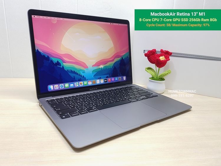 MacbookAir (Retina13-inch, 2020) M1 8-Core CPU 7-Core GPU SSD 256Gb Ram 8Gb สี Space Gray สวย ใช้น้อย ครบกล่อง
