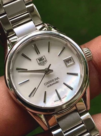 ขาว Tag Heuer Carrera Auto Calibre9 Lady White Monter Of Pearl Dial WAR2411🇨🇭🇨🇭