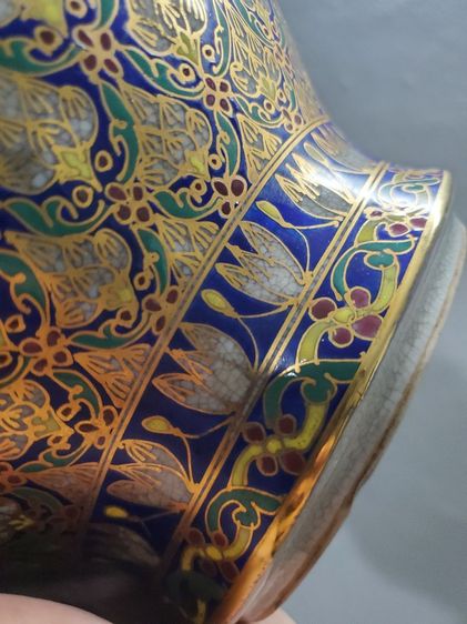 กระถางธูปเบญจรงค์ทรงปากแตร 6 นิ้ว ลายพุ่มข้าวบิณฑ์น้ำทองเขียนมือ รูปที่ 10