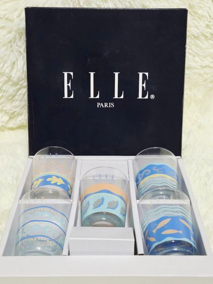 🇫🇷 [ Luxury Vintage ] ชุดแก้วน้ำเซรามิก/แก้วพรีเมียม ELLE PARIS (เซ็ต 5 ใบ พร้อมกล่องแบรนด์) ✨