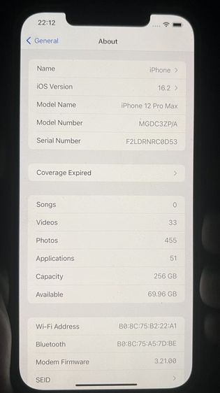 iPhone 12 Pro Max 256GB แบต85% ไม่ติดไอคลาวด์ ปลดล็อกทุกซิม 11,000 รูปที่ 4