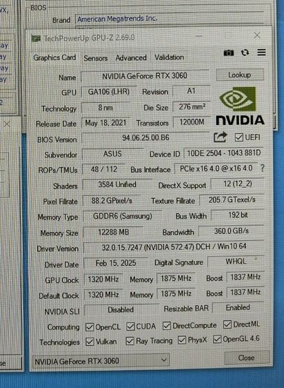❇️VGA : ASUS DUAL RTX 3060 12G OC. GDDR6 (มีกล่อง) รูปที่ 5