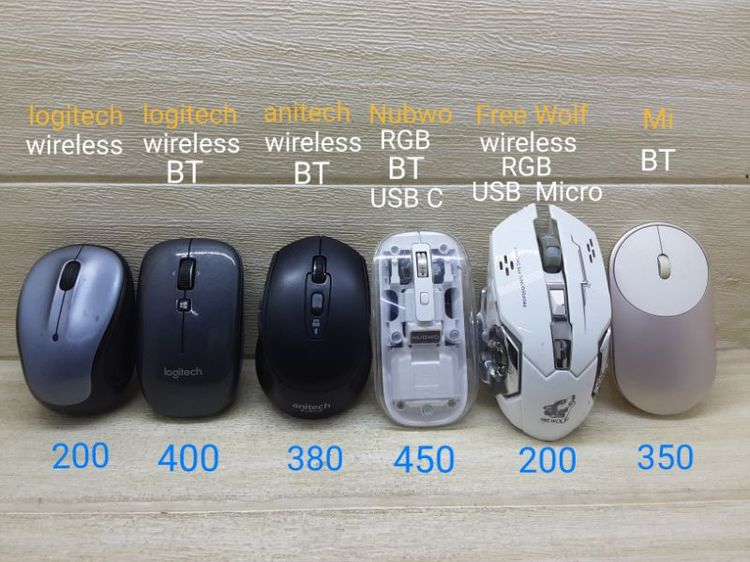 สุดคุ้มเม้าส์ไร้สายWireless+BTแบรนด์ดังLogitech Anitech Nubwo FreeWolf M หลากหลายรุ่น สภาพดี ราคา 200 - 450 บาท