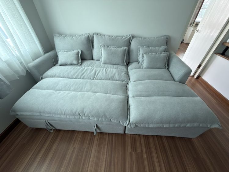 ฟ้า โซฟาเบดเข้ามุม สภาพเหมือนใหม่ – Like-New Corner Sofa