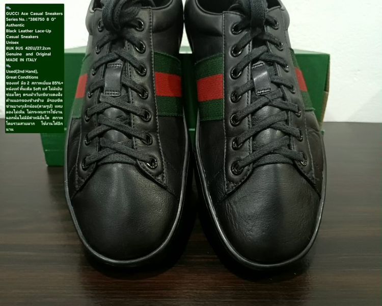 GUCCI Ace Casual Sneakers, Unisex 8UK 42EU/27.2cm Original MADE IN ITALY ของแท้ มือ 2 สภาพเยี่ยม หนังแท้ พื้นเต็ม มีรอยที่ผ้าเว็บเล็กน้อย รูปที่ 7