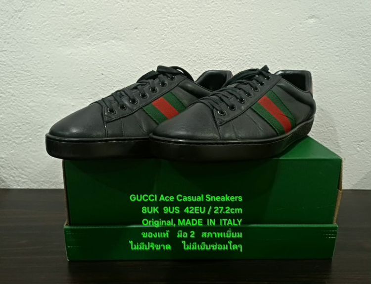 GUCCI Ace Casual Sneakers, Unisex 8UK 42EU/27.2cm Original MADE IN ITALY ของแท้ มือ 2 สภาพเยี่ยม หนังแท้ พื้นเต็ม มีรอยที่ผ้าเว็บเล็กน้อย รูปที่ 5