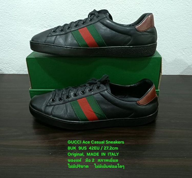 GUCCI Ace Casual Sneakers, Unisex 8UK 42EU/27.2cm Original MADE IN ITALY ของแท้ มือ 2 สภาพเยี่ยม หนังแท้ พื้นเต็ม มีรอยที่ผ้าเว็บเล็กน้อย รูปที่ 13