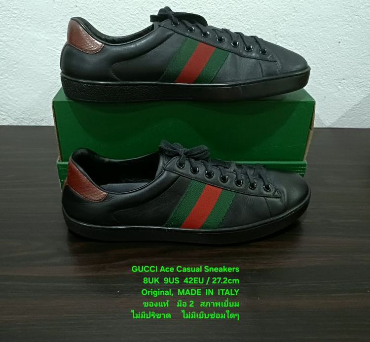 GUCCI Ace Casual Sneakers, Unisex 8UK 42EU/27.2cm Original MADE IN ITALY ของแท้ มือ 2 สภาพเยี่ยม หนังแท้ พื้นเต็ม มีรอยที่ผ้าเว็บเล็กน้อย รูปที่ 12