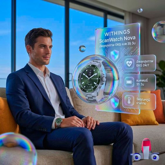 ของใหม่ กล่องซีล Withings ScanWatch Nova 42mm สมาร์ทวอทช์ไฮบริด ตรวจคลื่นไฟฟ้าหัวใจ ECG เกรดการแพทย์ แบต 30 วัน รูปที่ 6
