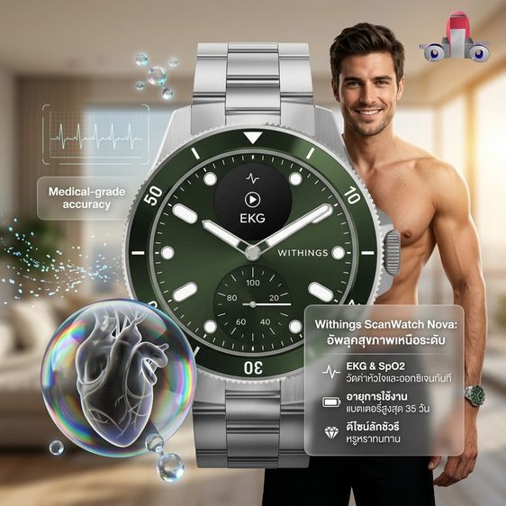 ของใหม่ กล่องซีล Withings ScanWatch Nova 42mm สมาร์ทวอทช์ไฮบริด ตรวจคลื่นไฟฟ้าหัวใจ ECG เกรดการแพทย์ แบต 30 วัน รูปที่ 2