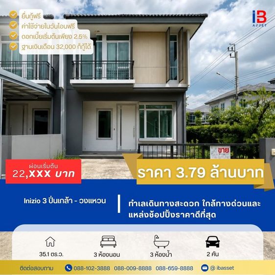ขายบ้านแฝด ม.INIZIO 3 ปิ่นเกล้า–วงแหวน ทำเลดี เดินทางสะดวก พร้อมเข้าอยู่