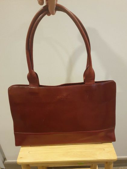 หนังแท้ กระเป๋าถือ กระเป๋าสะพายไหล่ กระเป๋าเอกสาร สีแดง burgundy Renoma