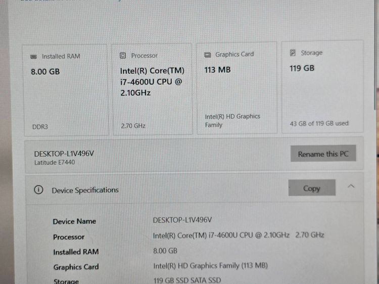 Dell latitube E7440 core i7 gen4 4600U 2.10 Ghz Ram 8 Gb SSD 128 Gb จอ 14 นิ้ว FHD ทัชสกรีน รูปที่ 14