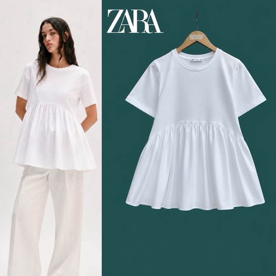 อื่นๆ เสื้อเชิ้ตและเสื้อผู้หญิง L ขาว แขนสั้น Zara คลอเลคชั่นใหม่