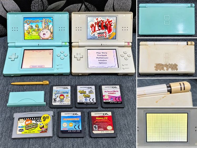 เกมส์นินเทนโด และอุปกรณ์ เชื่อมต่อไร้สายได้ Nintendo DS Lite ยกเซ็ต 2 เครื่อง + เกมแท้ 7 เกม