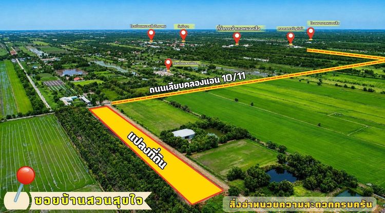 คลอง 11 หนองเสือ ทำเลดี บรรยากาศดี เหมาะสำหรับทำบ้าน ถนน 8 เมตร เพื่อนบ้านครบ จากถนนรังสิตนครนายกแค่ 6.5 กม.