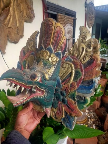 หน้ากากพญาครุฑไม้แกะ3ชิ้นประกบกัน พระเครื่องพระบูชาเครื่องรางของเก่าสะสม