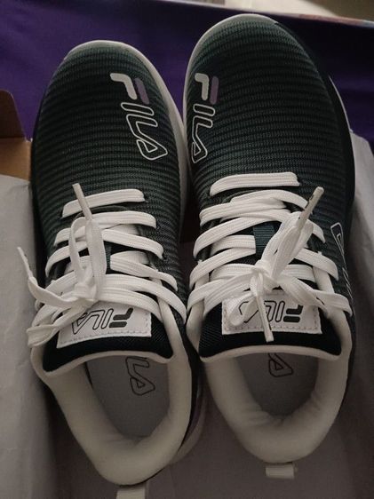 UK 5 | EU 38 | US 6.5 น้ำเงิน [มือหนึ่ง 100%] รองเท้าผ้าใบ FILA ผ้าถัก Knit สีเทาเข้ม สภาพใหม่กริ๊บพร้อมกล่อง