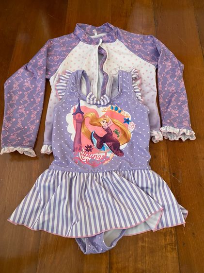 Disney เจ้าหญิง Rapunzel ชุดว่ายน้ำเด็ก+เสื้อกันแดด