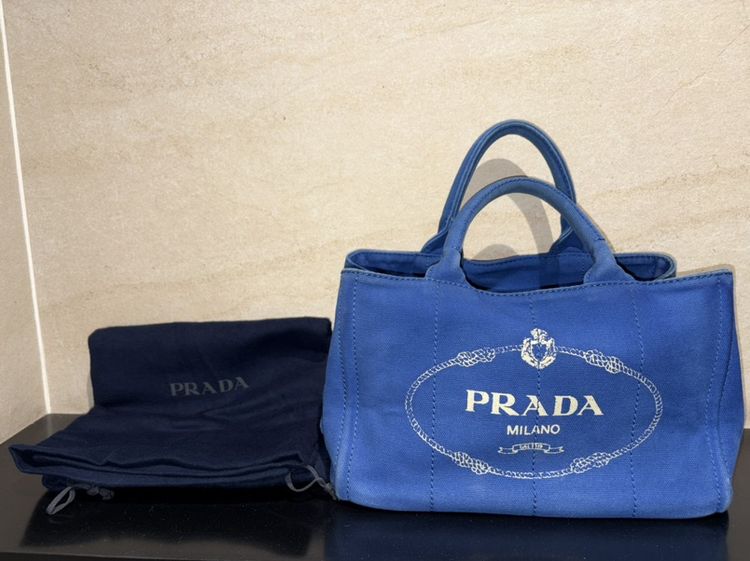 PRADA Canapa Demin tote รูปที่ 8