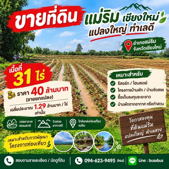 ที่ดินแม่ริมเชียงใหม่ แปลงใหญ่ ทำเลดี 