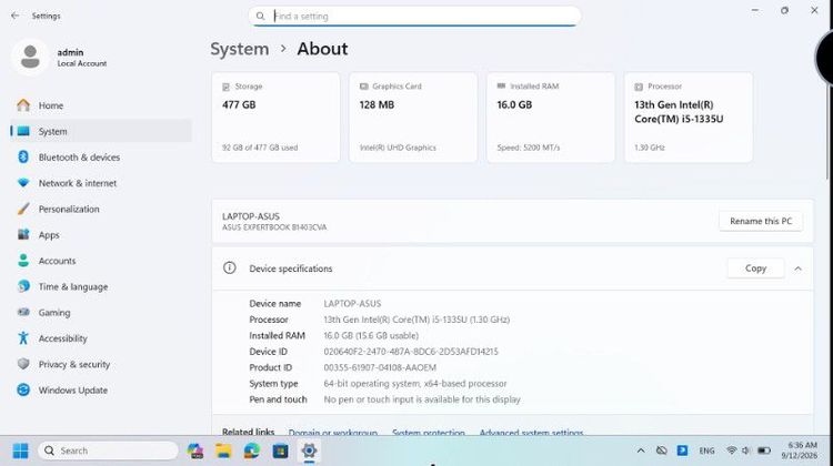 ASUS EXPERTBOOK รุ่น B1403CVA-S61251X  Intel Core i5-1335 Gen13 รูปที่ 7